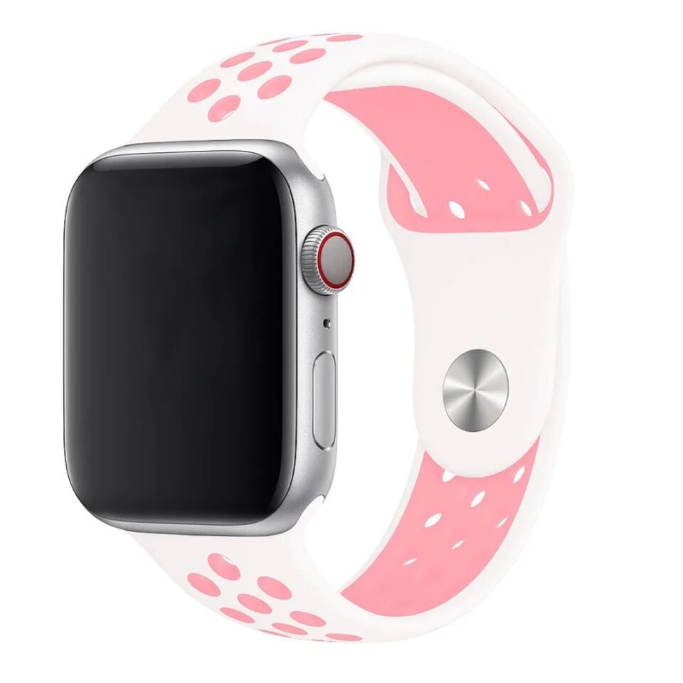 Apple Watch Uyumlu Nike Spor Loop Delikli Kordon Beyaz Pembe