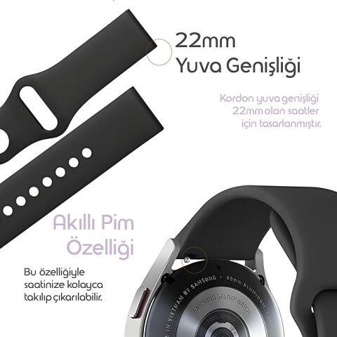 Huawei Ve Samsung Uyumlu 22 Mm Spor Silikon Kordon Mavi Açık