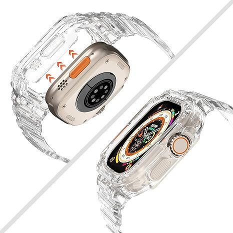 Apple Watch 49mm Uyumlu 360 Komple Çerçeve Korumalı Silikon Kordon Şeffaf