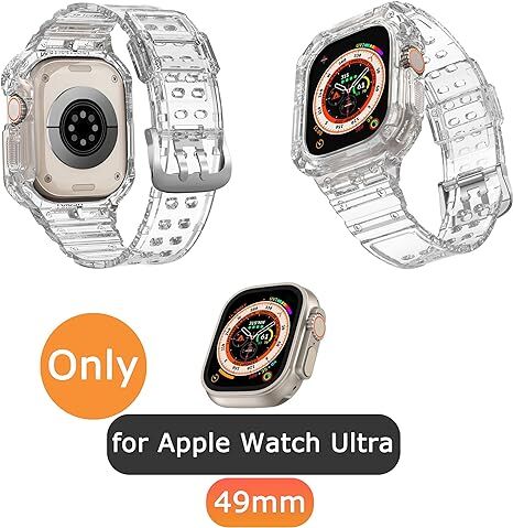 Apple Watch 49mm Uyumlu 360 Komple Çerçeve Korumalı Silikon Kordon Şeffaf