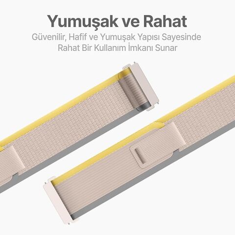 Huawei Ve Samsung Uyumlu 22 Mm Trail Kumaş Kordon Sarı Bej