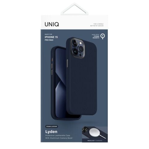 Uniq iPhone 15 Pro Max Lyden Magsafe Deri Kapak mavi