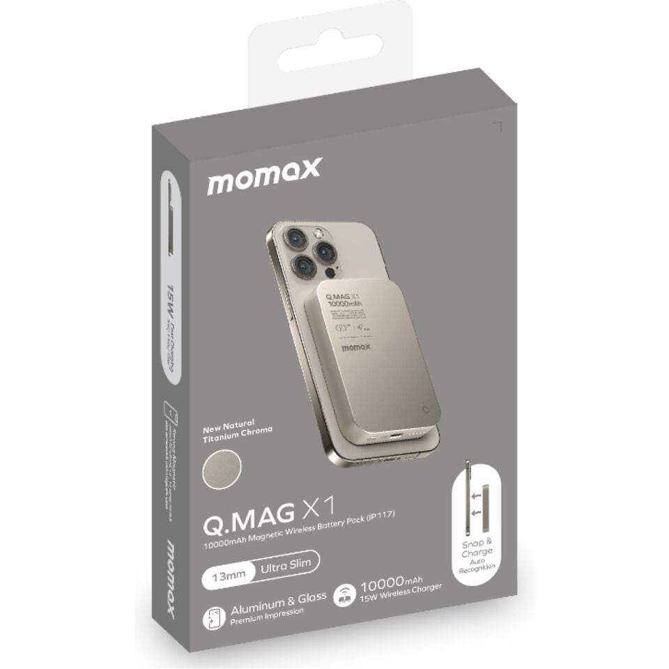 MOMAX IP117E Q.Mag X1 10000mAh Magsafe Wireless Powerbank Tıtanıum