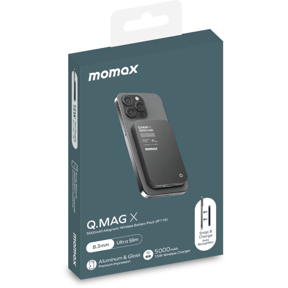 MOMAX IP116E Q.Mag X 5000mAh Magsafe Wireless Powerbank Black