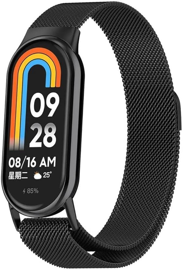 Xiaomi Mi Band 8 - 9 Uyumlu Metal Hasır Kordon Siyah