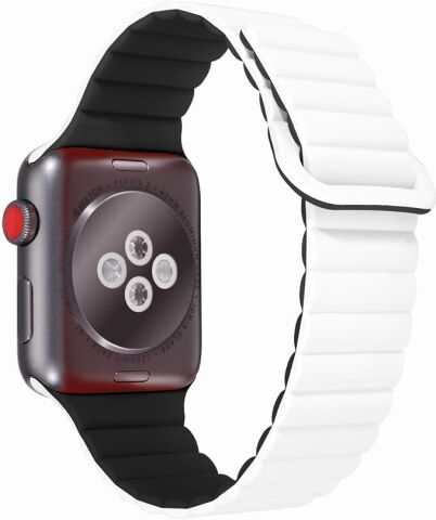 Apple Watch Uyumlu Mıknatıslı Silikon Kordon Beyaz Siyah