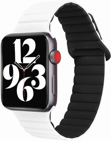 Apple Watch Uyumlu Mıknatıslı Silikon Kordon Beyaz Siyah