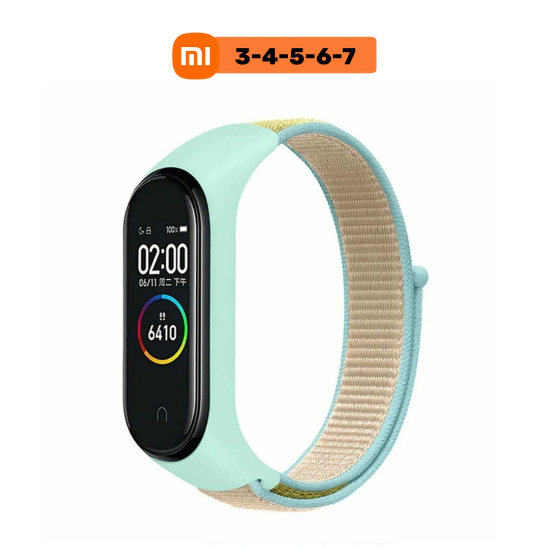 Xiaomi Mi Band 3/4/5/6/7 Uyumlu Hasır Dokuma Yüksek Kalite Kumaş Kordon Mint Yeşili