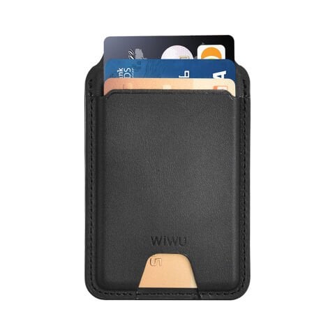 Wiwu MW-005 Magnetik Standlı Kartlık Qi Kablosuz Şarj Uyumlu FindMy Özellikli Mag Wallet Siyah