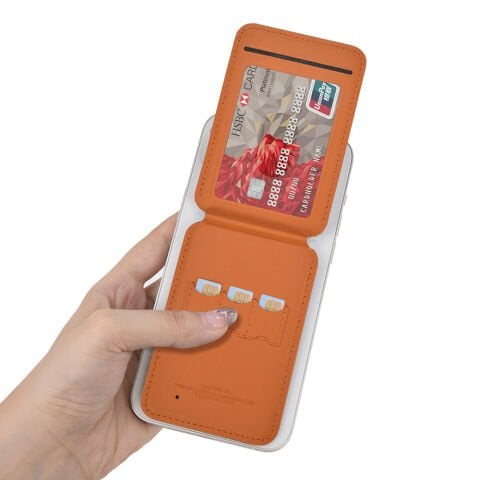 Wiwu MW-005 Magnetik Standlı Kartlık Qi Kablosuz Şarj Uyumlu FindMy Özellikli Mag Wallet Kahverengi