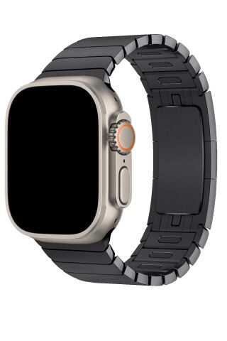 Apple Watch Uyumlu Pimli Balık Sırtı Çelik Kordon Siyah