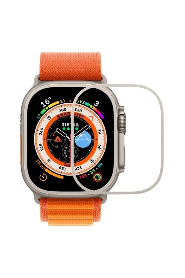 Apple Watch Ultra 49 mm uyumlu Metal Derin Mor Çerçeveli Ekran Koruyucu Premium Temperli Cam Üstün Koruma bej