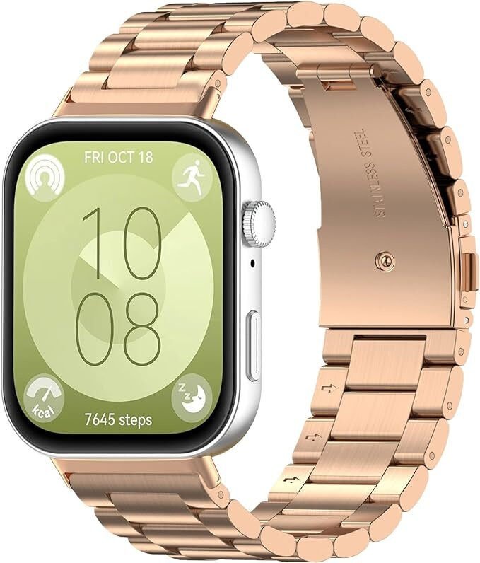 Huawei Fit 3 Uyumlu Baklalı Metal Kordon Rose Gold